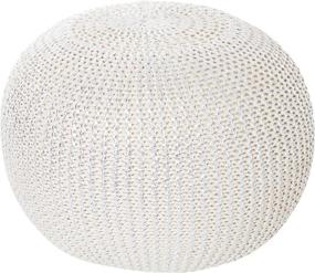 img 4 attached to 🪑 L.R. Resources Fairbanks Bone Silver Knitted Pouf Ottoman - Enhance Your Space with Ivory/Silver Elegance