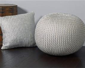 img 3 attached to 🪑 L.R. Resources Fairbanks Bone Silver Knitted Pouf Ottoman - Enhance Your Space with Ivory/Silver Elegance