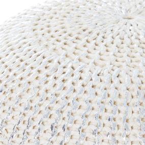 img 1 attached to 🪑 L.R. Resources Fairbanks Bone Silver Knitted Pouf Ottoman - Enhance Your Space with Ivory/Silver Elegance