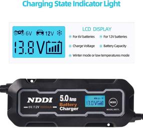 img 2 attached to 🔋 Автоматическое зарядное устройство для аккумуляторов NDDI: портативное зарядное устройство с током зарядки 5 А для 6V и 12V с ЖК-дисплеем - идеально подходит для мотоциклов, автомобилей, лодок и газонокосилок.
