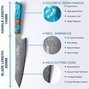 img 3 attached to 🔪 Nineponder 8 Inch Gorgeous Ocean Blue Damascus Chef Knife - Japanese Stainless Steel Cutter for Vegetable Dicing, Meat Carving, and More! Perfect Gift in Elegant Gift Box