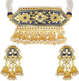 img 4 attached to Aheli Traditional Necklace Earrings Bollywood Women's Jewelry