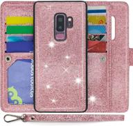 📱 modos logicos samsung galaxy s9 plus case: detachable wallet folio with zipper cash storage and 9 card slots, glitter sparkle pu leather purse in rose gold logo