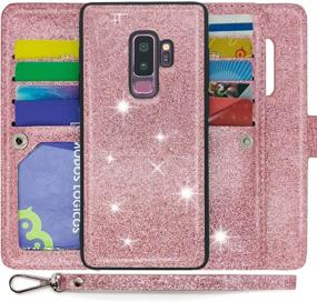 img 4 attached to 📱 MODOS LOGICOS Samsung Galaxy S9 Plus Case: Detachable Wallet Folio with Zipper Cash Storage and 9 Card Slots, Glitter Sparkle PU Leather Purse in Rose Gold