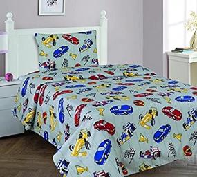 img 3 attached to 🏎️ Elegant Home Multicolor Racing Cars Race Car Design 3 Piece Printed Twin Size Sheet Set with Pillowcase & Sheets for Boys/Kids/Teens - Grey, Red, Blue, Yellow # Transportation (Twin)