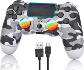 img 4 attached to 🎮 2 Pack Wireless Controller for P-4 with Cables, Rainbow Caps, Touchpad & Headset Jack