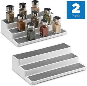 img 3 attached to 🏺 Set of 2 Non-Skid 3-Tier Spice Rack Organizers for Cabinets, 14.5 Inch Modern Pantry and Kitchen Countertop Stands, 3-Step Shelves in White and Gray