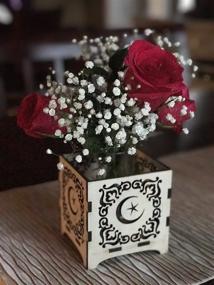 img 2 attached to 🕌 Islamic Laser Cut Centerpiece or Gift Box for Ramadan, Eid, and Weddings - Perfect for Candles, Flowers, and Candy - 4.5X4X4 Natural Wood Color