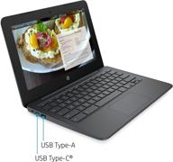 hp chromebook, 11.6-inch hd 1366 x 768 wled laptop, intel celeron n3350 up to 2.4ghz, 4gb ram, 32gb emmc, wifi, bluetooth, webcam, media reader, usb-c, chrome os + abys 256gb microsd card logo