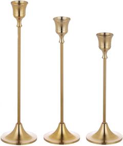img 4 attached to 🕯️ Vintage Modern Decorative Brass Gold Candlestick Holders Set of 3 - Perfect Table Centerpiece, Mantel Decor or Wedding Housewarming Gift
