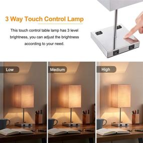 img 2 attached to 🌟 Enhance Your Space with the Touch Control USB Table Lamp: 3-Way Dimming, Dual USB Ports and Outlets; Ideal for Bedroom, Living Room, Office, Dorm Decor (Includes LED Bulb)