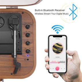 img 2 attached to Виниловый проигрыватель Voksun: ретро-стильный Bluetooth вертушка с встроенными динамиками и возможностью записи винила на MP3 - коричневый