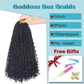 img 2 attached to 🌸 Коса Богини в виде косичек "Goddess Box Braids" с вьющимися кончиками длиной 14 дюймов. Богемные косички «Bohemian Box Braids Crochet Braids» 8 пакетов 3X волос для косичек на растяжках. Синтетическое волосовое наращивание для черных женщин - 14 дюймов, 1В