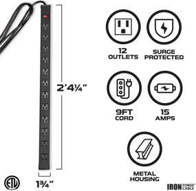 img 3 attached to 🔌 Высокопроизводительная сетевая полоса с защитой от перенапряжения на 12 розеток с кронштейнами - 14/3 SJT черный алюминиевый корпус датчика перенапряжения, в комплекте удлинительный кабель длиной 9 футов