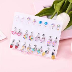 img 2 attached to Aganippe Girls Clip On Earrings Set - 20/24 Pairs of Cute 🦄 Dangle Drop Unicorn, Rainbow and Mermaid Non Piercing Earrings Jewelry for Little Girls