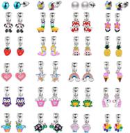 aganippe girls clip on earrings set - 20/24 pairs of cute 🦄 dangle drop unicorn, rainbow and mermaid non piercing earrings jewelry for little girls logo