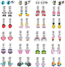 img 4 attached to Aganippe Girls Clip On Earrings Set - 20/24 Pairs of Cute 🦄 Dangle Drop Unicorn, Rainbow and Mermaid Non Piercing Earrings Jewelry for Little Girls