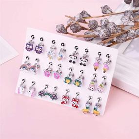 img 3 attached to Aganippe Girls Clip On Earrings Set - 20/24 Pairs of Cute 🦄 Dangle Drop Unicorn, Rainbow and Mermaid Non Piercing Earrings Jewelry for Little Girls