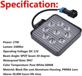 img 2 attached to 💡 27W LED Light Bar Spot Beam Square Work Light Replacement for Polaris Ranger 1000 XP and Ranger Crew Cab (2018-2020)