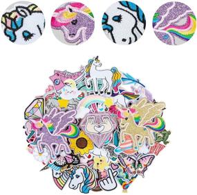 img 3 attached to Vibrant 60Pcs Unicorn Embroidered Iron on Patches: Ideal for Girls, 🌈 Kids, Unicorns, Cactus, Feathers, and Rainbow Designs on Jeans, Bags, Hats, and More!