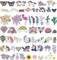 vibrant 60pcs unicorn embroidered iron on patches: ideal for girls, 🌈 kids, unicorns, cactus, feathers, and rainbow designs on jeans, bags, hats, and more! logo