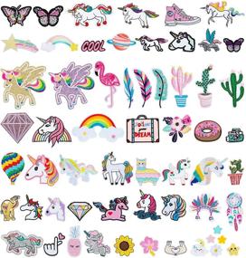 img 4 attached to Vibrant 60Pcs Unicorn Embroidered Iron on Patches: Ideal for Girls, 🌈 Kids, Unicorns, Cactus, Feathers, and Rainbow Designs on Jeans, Bags, Hats, and More!