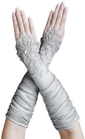 img 1 attached to ZaZa Bridal Fingerless Embroidery Sequins Silver Women's Accessories