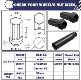 img 2 attached to 🔧 Гайки колесные EOTH M14x1.5, 32 шт., черные, закрытого типа, дуплекс XL, со шлицевым профилем, для альтернативных колес - включая бонусный инструмент/ключ для легкой установки и снятия