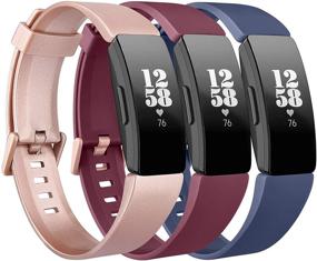 img 4 attached to 🏋️ Wanme Sport Bands - 3-Pack Soft Silicone Wristbands for Fitbit Inspire HR, Inspire 2, Inspire & Ace 2 (Small, Rose Gold+Wine Red+Navy Blue)