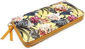 img 1 attached to 🌺 Floral Leaf Print Zip Around Wallet - Cute Pattern Zipper Clutch Purse with Card & Phone Slots - Paisley Flower, Cactus, Tropical (Long Zip Around - Floral)