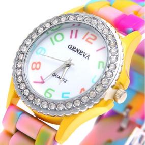 img 3 attached to Wholesale Watch Set: CdyBox 5 Pack Rhinestone Colorful Silicone Jelly Wristwatches for Women and Girls