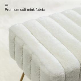 img 2 attached to 🛋️ Modern Mink Square Footstool Ottoman Bench: White Faux Fur Vanity Stool with Gold Legs - Comfy and Plush Makeup Stools for Vanity, Bedroom, and Living Room