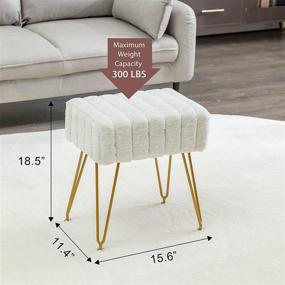 img 1 attached to 🛋️ Modern Mink Square Footstool Ottoman Bench: White Faux Fur Vanity Stool with Gold Legs - Comfy and Plush Makeup Stools for Vanity, Bedroom, and Living Room