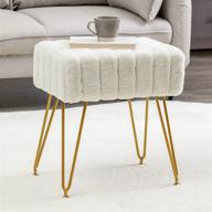 🛋️ modern mink square footstool ottoman bench: white faux fur vanity stool with gold legs - comfy and plush makeup stools for vanity, bedroom, and living room логотип