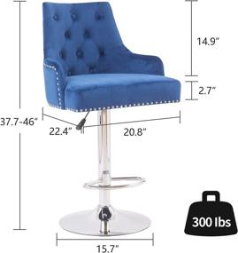 img 2 attached to 🪑 Blue Velvet Swivel Bar Stool with Adjustable Height, Tufted Upholstery, Footrest, and Back for Counter, Kitchen Island, Kitchen - Stylish and Functional Barstools