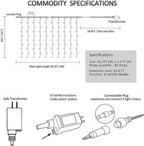 img 3 attached to 400 LED Outdoor Curtain Lights - 26.2FT x 3.3FT - 8 Shining Modes - Indoor Ceremony Birthday Christmas Party Bedroom Balcony Roof Decorations - Warm White