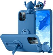 mme character case for iphone 11 - 3d cartoon rotating bracket stitch 📱 pikachu stitch bear dinosaurr animal soft silicone rubber case for women girls teens (blue) logo