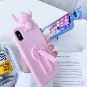 img 2 attached to MME Character Case for iPhone 11 - 3D Cartoon Rotating Bracket Stitch 📱 Pikachu Stitch Bear Dinosaurr Animal Soft Silicone Rubber Case for Women Girls Teens (Blue)