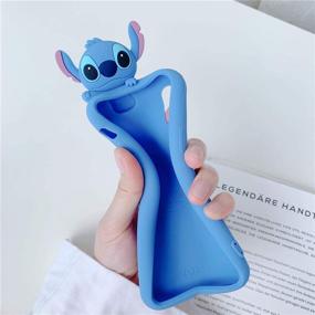 img 1 attached to MME Character Case for iPhone 11 - 3D Cartoon Rotating Bracket Stitch 📱 Pikachu Stitch Bear Dinosaurr Animal Soft Silicone Rubber Case for Women Girls Teens (Blue)