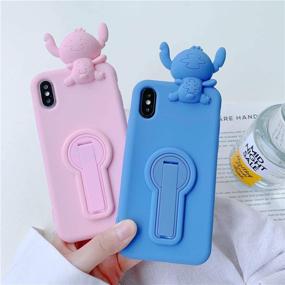 img 3 attached to MME Character Case for iPhone 11 - 3D Cartoon Rotating Bracket Stitch 📱 Pikachu Stitch Bear Dinosaurr Animal Soft Silicone Rubber Case for Women Girls Teens (Blue)