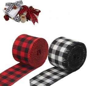 img 4 attached to 🎁 WANLING 2 Rolls Wired Edge Ribbons: Black Red Plaid & Black White Buffalo Plaid, 13 Yards x 2 Inches for DIY Gift Wrapping, Wedding Crafts & Decorations