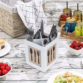 img 1 attached to 🍴 Sleek Wooden Silverware Caddy: Organize Cutlery, Utensils, and Flatware in Style!