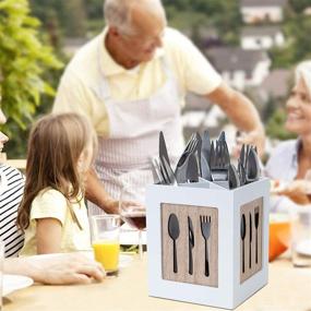 img 2 attached to 🍴 Sleek Wooden Silverware Caddy: Organize Cutlery, Utensils, and Flatware in Style!