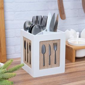 img 3 attached to 🍴 Sleek Wooden Silverware Caddy: Organize Cutlery, Utensils, and Flatware in Style!