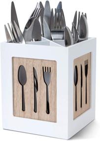 img 4 attached to 🍴 Sleek Wooden Silverware Caddy: Organize Cutlery, Utensils, and Flatware in Style!