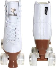 img 1 attached to Holographic High Top PU Leather Roller Skates for Women: JAJAHOHO Shiny Double-Row Four Wheels Quad Skates for Girls and Age 8-50 Indoor Outdoor