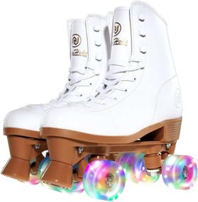 img 4 attached to Holographic High Top PU Leather Roller Skates for Women: JAJAHOHO Shiny Double-Row Four Wheels Quad Skates for Girls and Age 8-50 Indoor Outdoor