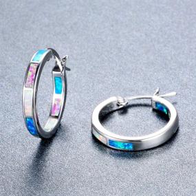 img 2 attached to 💎 Multicolor Opal Huggie Earrings: 925 Sterling Silver Small Hoops for Women & Girls - Hypoallergenic Jewelry Ideal for Sensitive Ears