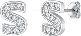 img 4 attached to 💎 925 Sterling Silver Initial Earrings with Alphabet Letter Studs, Featuring White Cubic Zirconia, Ideal for Sensitive Ears - EVER FAITH