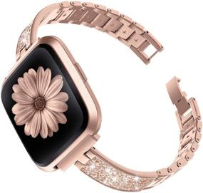 img 4 attached to TOYOUTHS Stylish Bracelet Compatible With Fitbit Versa/Versa 2 Bands Women Slim Strap Replacement For Versa Lite Special Edition Stainless Steel Metal Leather Accessories (Copper Rose For Versa 2)